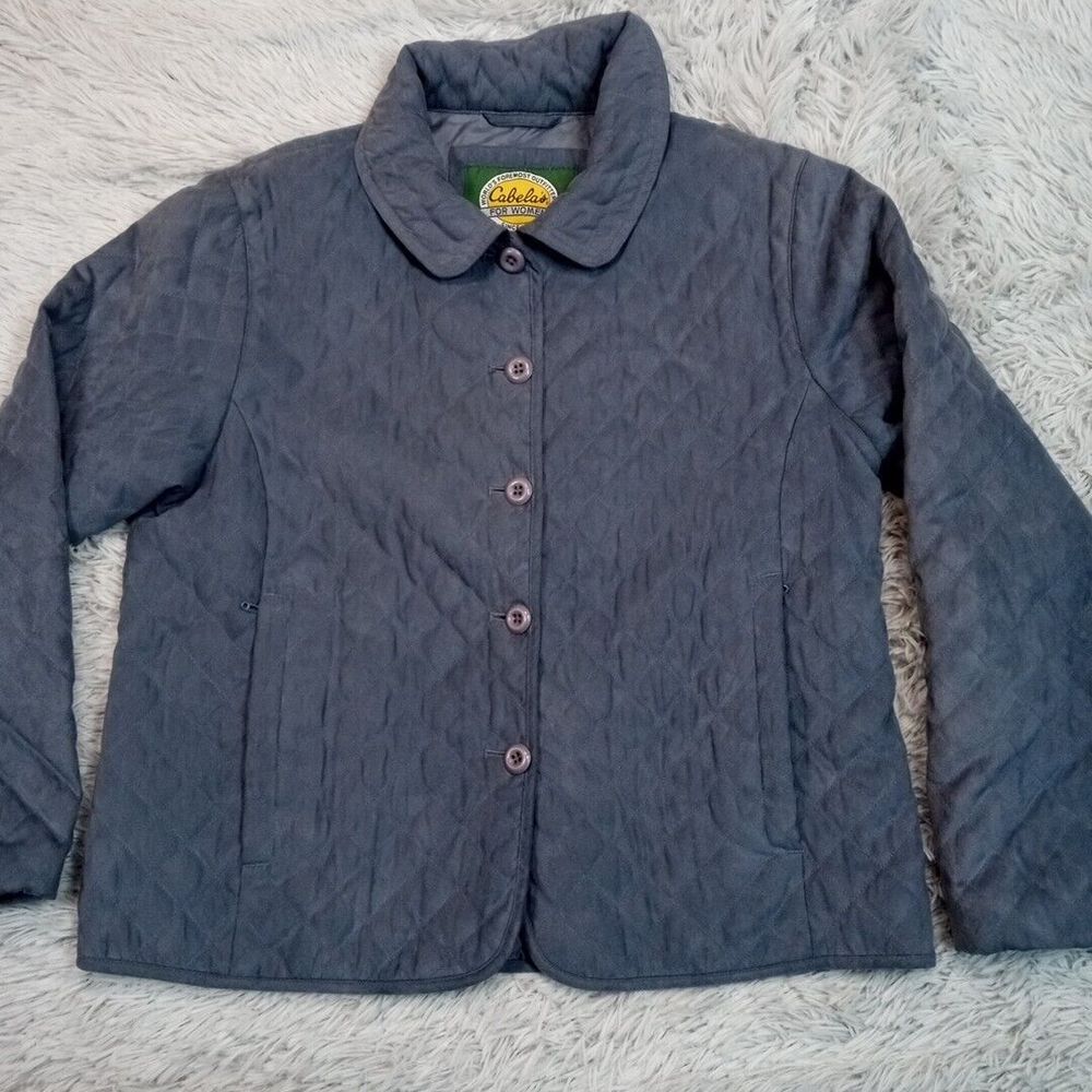 Cabela's Jacket Womens M Blue Quilted‎ Coat Button Up Pockets Outdoors Comfy